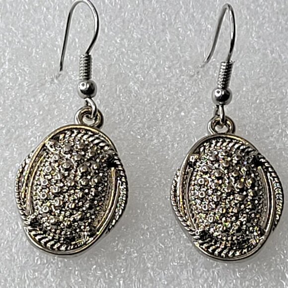 Silver Tone Oval Small Earrings - Picture 2 of 11